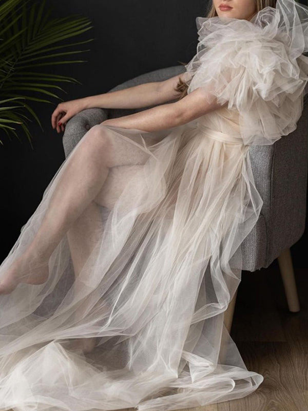 Beaumama robes photo longue grossesse tulle bouffante tutu transparent asymétrique queue ceinture femme enceinte