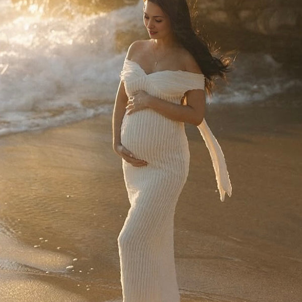 Beaumama robes longue grossesse épaules dénudées dos nu nœud papillon femme enceinte