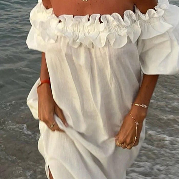 Beaumama robes longue grossesse épaules dénudées manches bouffantes fendu le côté femme enceinte