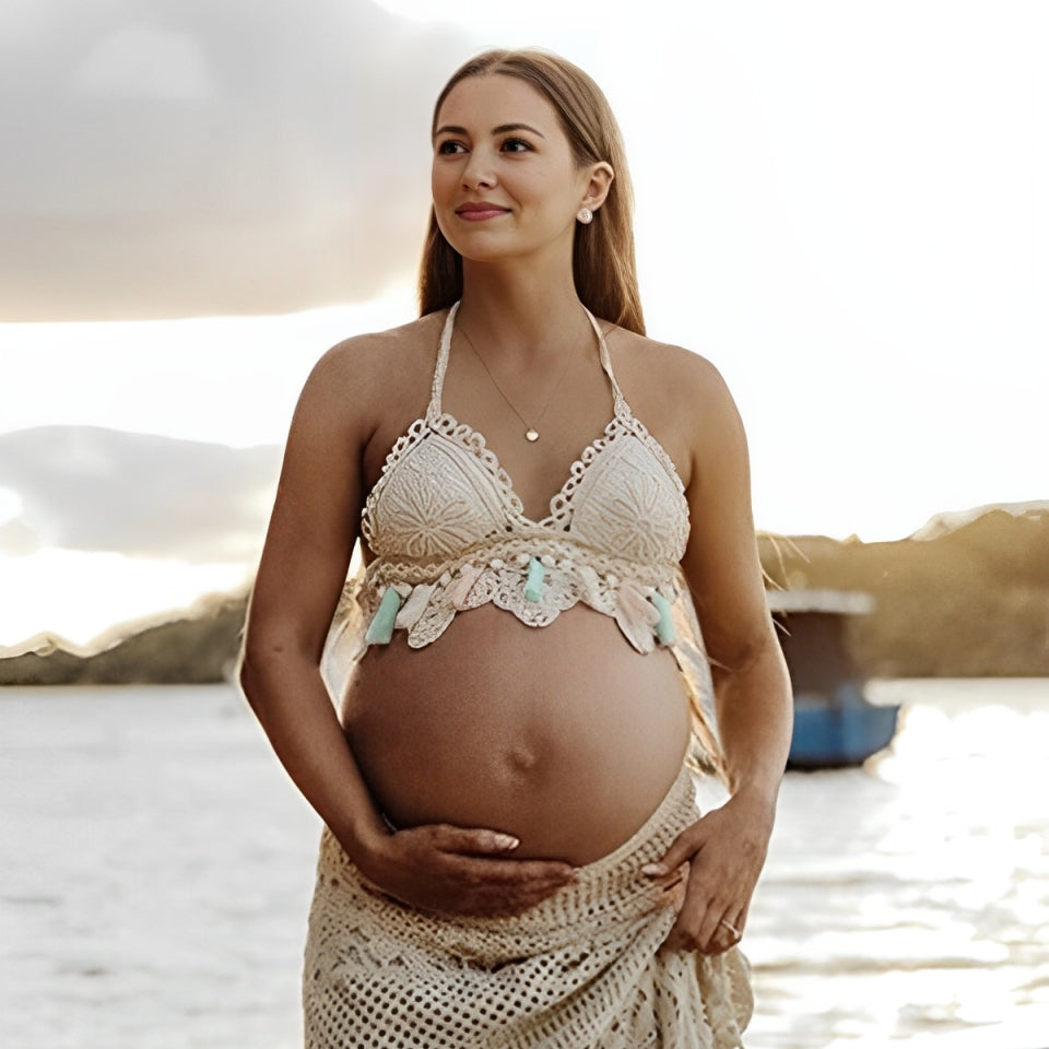 Beaumama robes longue grossesse dentelle découpe bohème enceinte shooting femme enceinte