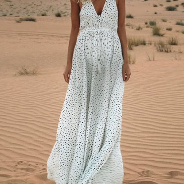 Beaumama robe shooting longue grossesse pois imprimé photo bohème confortable femme enceinte