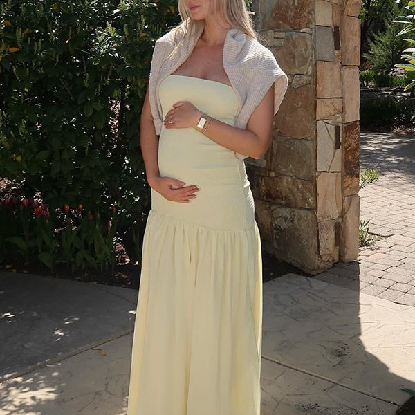 Beaumama robes longue grossesse chic vacances fendu le côté moulante plissé bustier femme enceinte