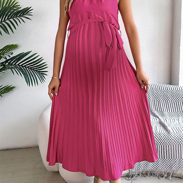 Beaumama robes longue grossesse plissé licou trapèze femme enceinte