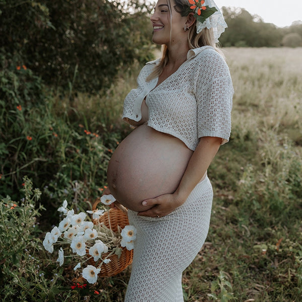 Beaumama robes photo longue grossesse bohème crochet tricot boutonnage costume deux pièces moulante femme enceinte
