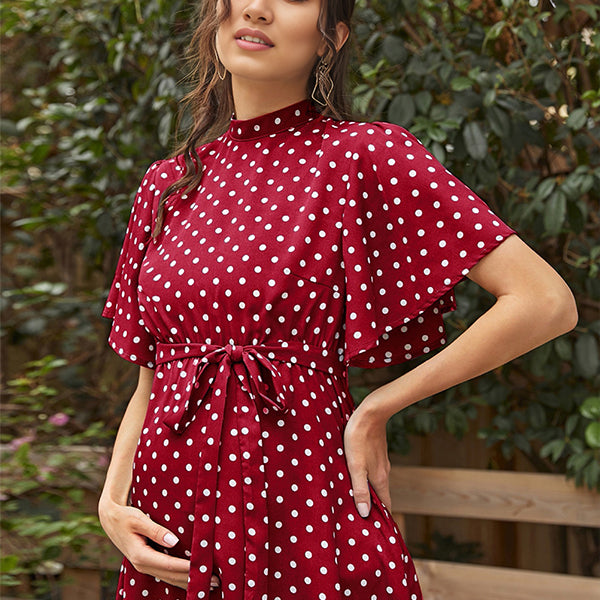 Robes longue de grossesse pois-Rouge