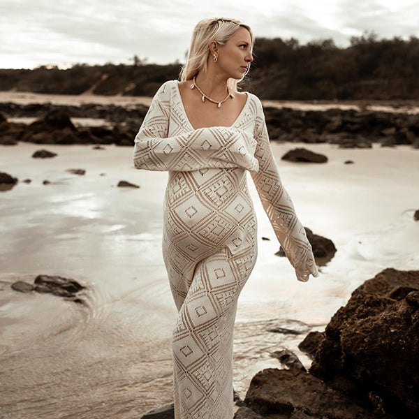 Robes longue de grossesse transparent creux abricot