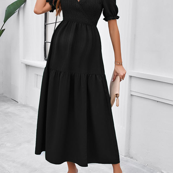Robe longue grossesse fendu le côté fluide trapèze noir