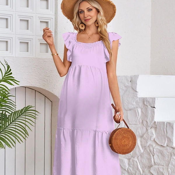 Robes longue de grossesse manches volantes-Lavande
