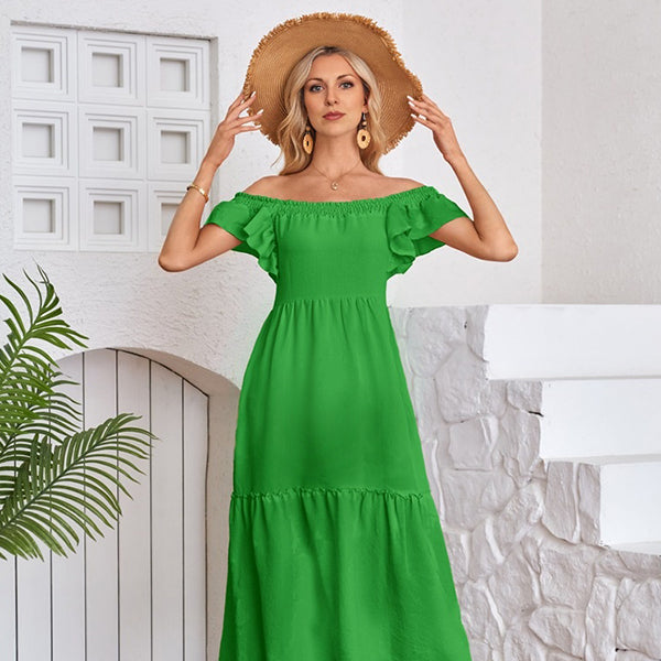 Robes longue de grossesse manches volantes-Vert