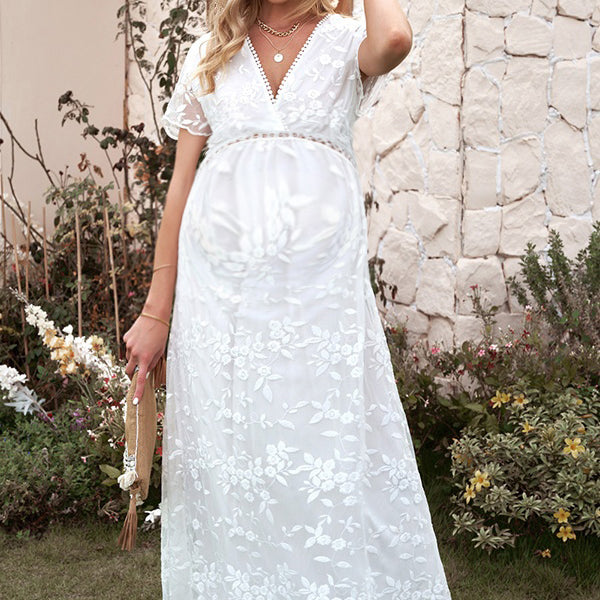 Robes longue grossesse dentelle blanche