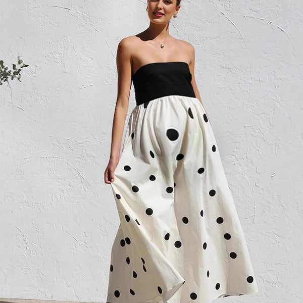 Robes longue grossesse épissage pois blanche