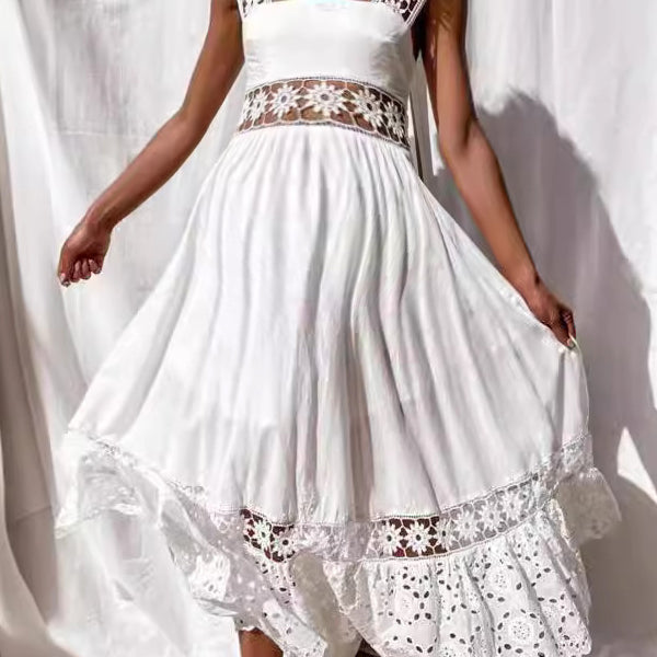 Robes longue grossesse broderie dentelle blanche