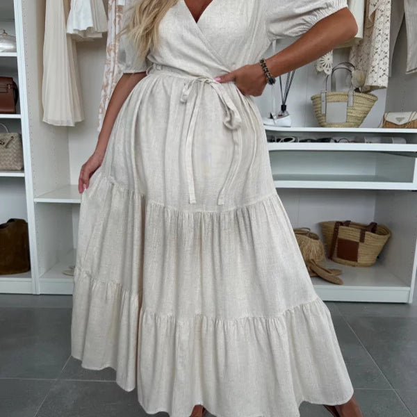 Robe longue grossesse ceinture volants fluide blanche