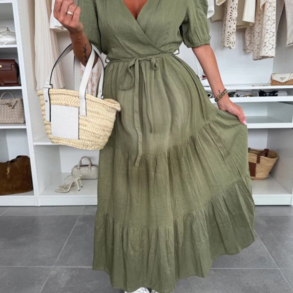 Robe longue grossesse ceinture volants fluide nert armée