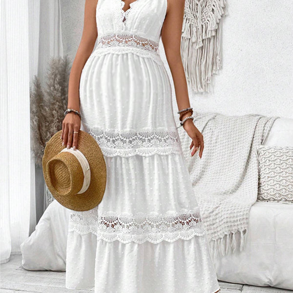 Robe longue grossesse dentelle dos nu blanche