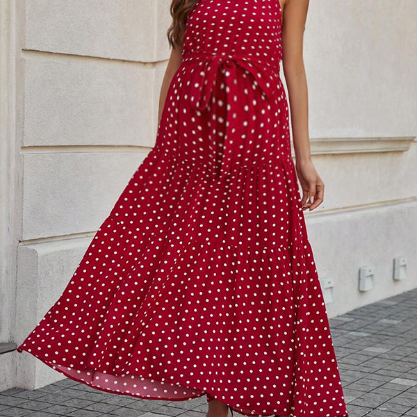 Robes longue pois grossesse plissé nœud papillon rouge