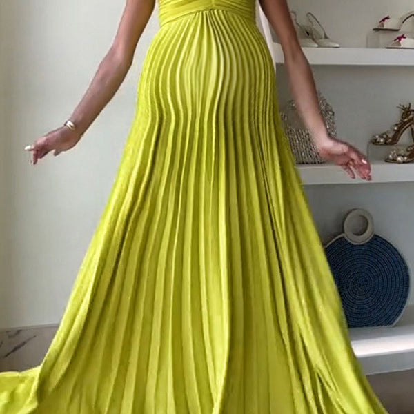 Robe longue grossesse plissé fluide bustier jaune