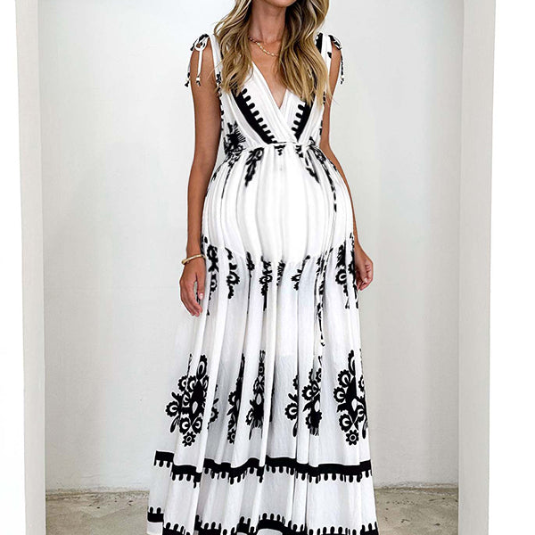 Robe longue grossesse tribal ceinture dos nu noir