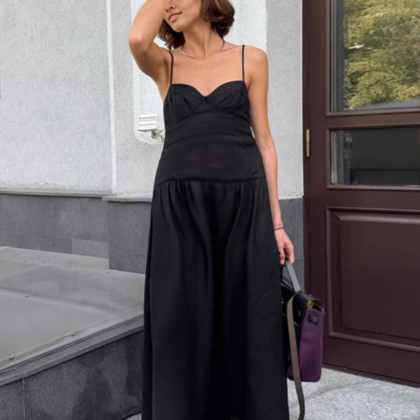 Robes longue grossesse bustier spaghettiträger noir