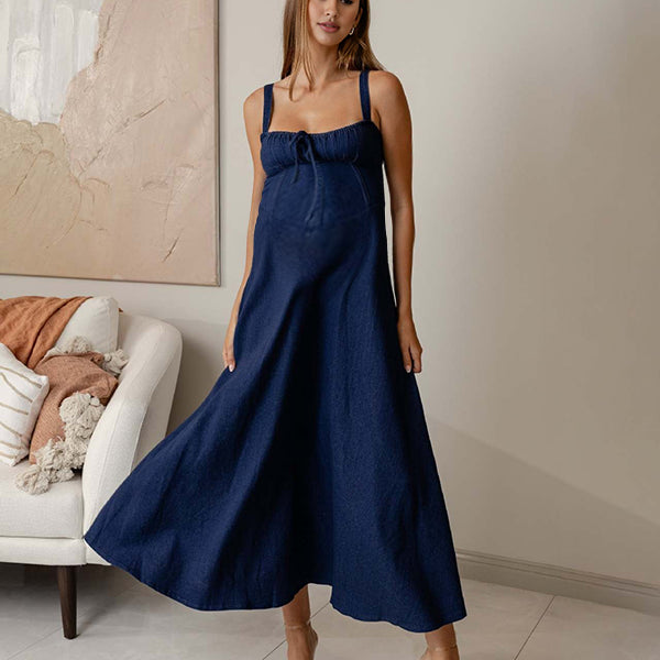Robe longue grossesse dos nu strap bleu foncé