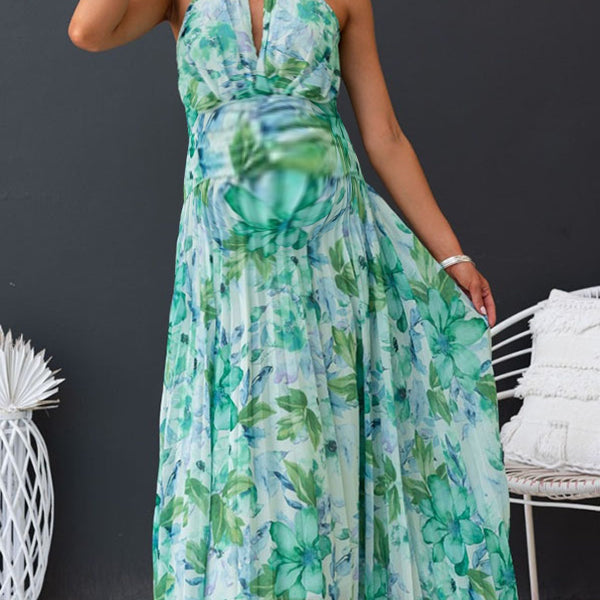Robe longue grossesse imprimé fleurie fluide irrégulier vert