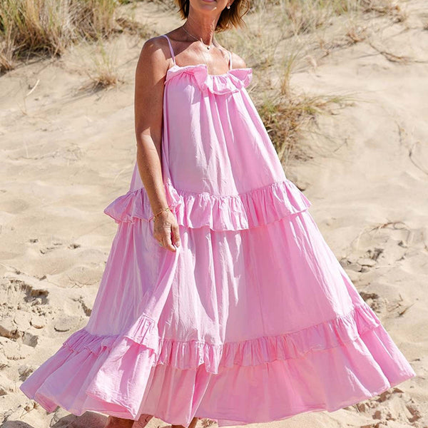 Robes longue grossesse ruchés froncées spaghettiträger rose poudré