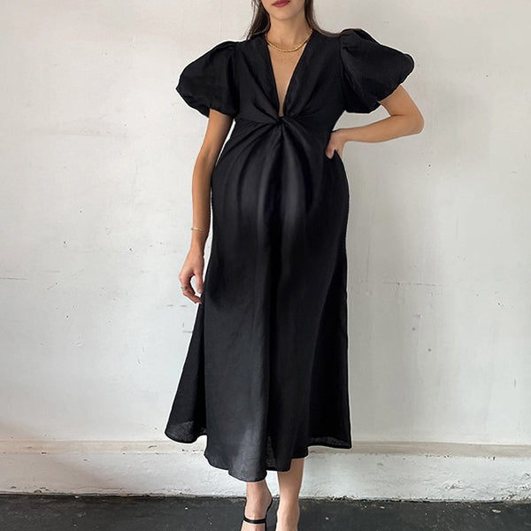 Robe longue grossesse nœud trapèze noir