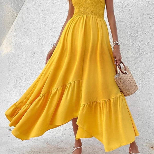 Robe longue grossesse plissé sans manches irrégulier jaune
