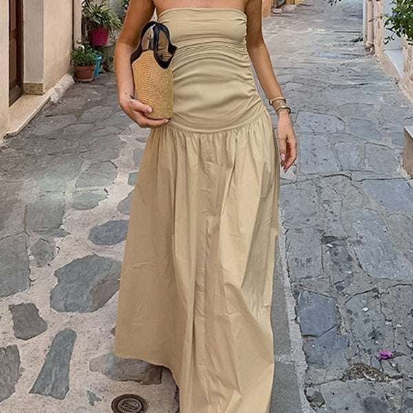 Robe longue grossesse épaule dénudée khaki