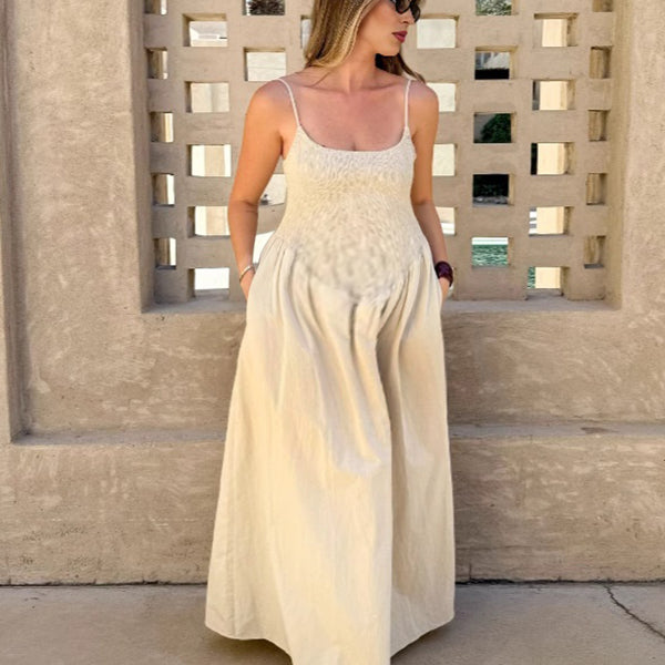 Robe longue grossesse plissé spaghettiträger khaki