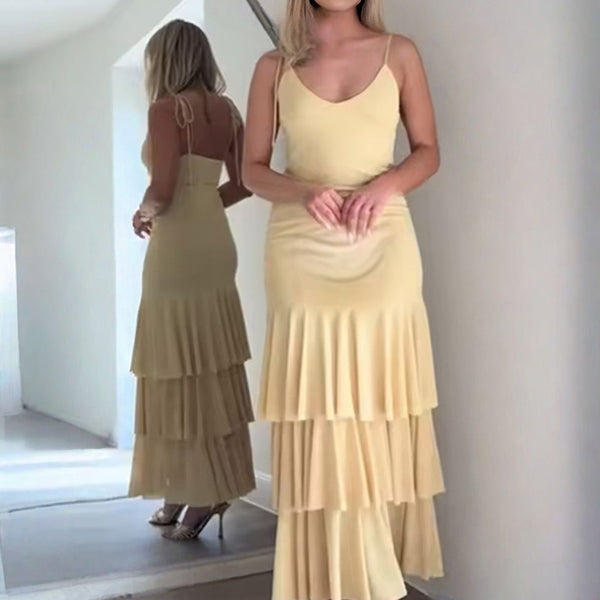 Beaumama robe longue grossesse volants froufrou jaune