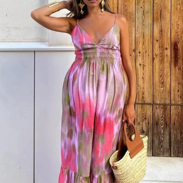 Beaumama robe longue grossesse imprimé fleurie volants dos nu violet