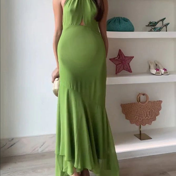 Beaumama robe longue grossesse nœud papillon dos nu vert