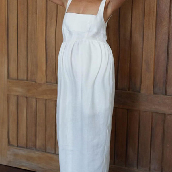 Beaumama robe longue grossesse strap fendu le côté blanche