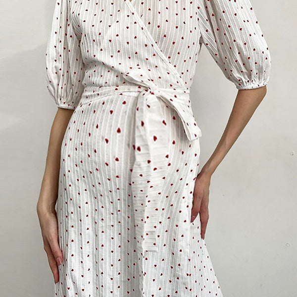 Beaumama robe longue grossesse coeur ceinture blanche