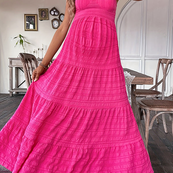 Beaumama robe longue grossesse nœud papillon strap rose framboise