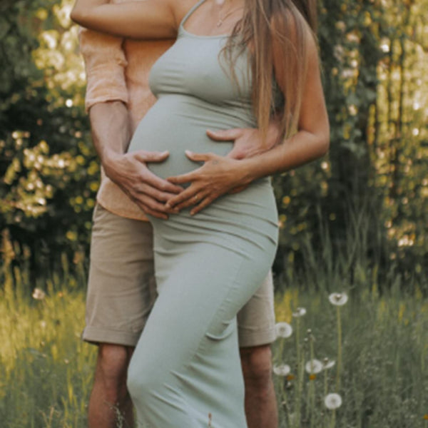 Beaumama robe longue grossesse spaghettiträger dos nu femme enceinte vert