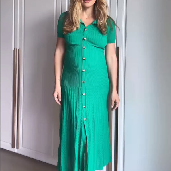 Beaumama robe longue grossesse élégant boutonnage plissé crochet tricot femme enceinte