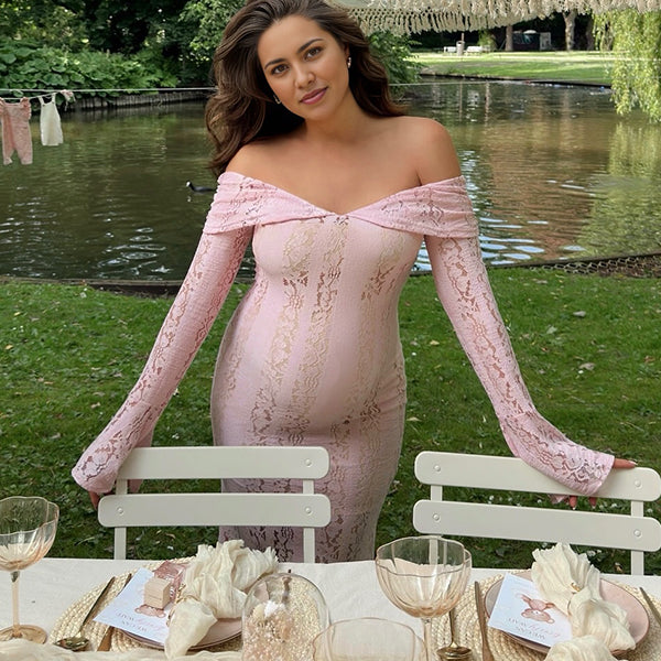 Beaumama robe longue grossesse babyshower dentelle épaule dénudée sirene femme enceinte