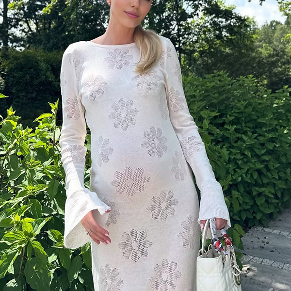 Beaumama robe longue grossesse chic élégant imprimé fleurie volants moulante blanche femme enceinte