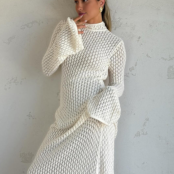 Beaumama robe photo longue grossesse chic crochet tricot dos nu blanche femme enceinte