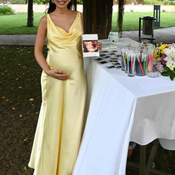 Beaumama robe longue grossesse strap babyshower femme enceinte jaune