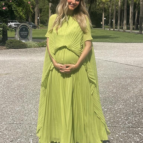Beaumama robe longue grossesse chic soirée plissé fluide dos nu vert clair femme enceinte