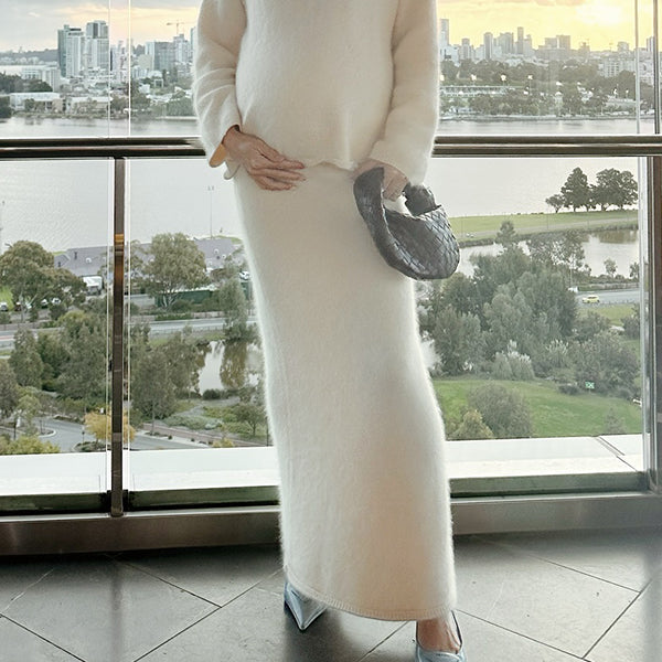 Beaumama robe longue grossesse élégant travail base poilu 2 pièces gilets en maille jupes femme enceinte