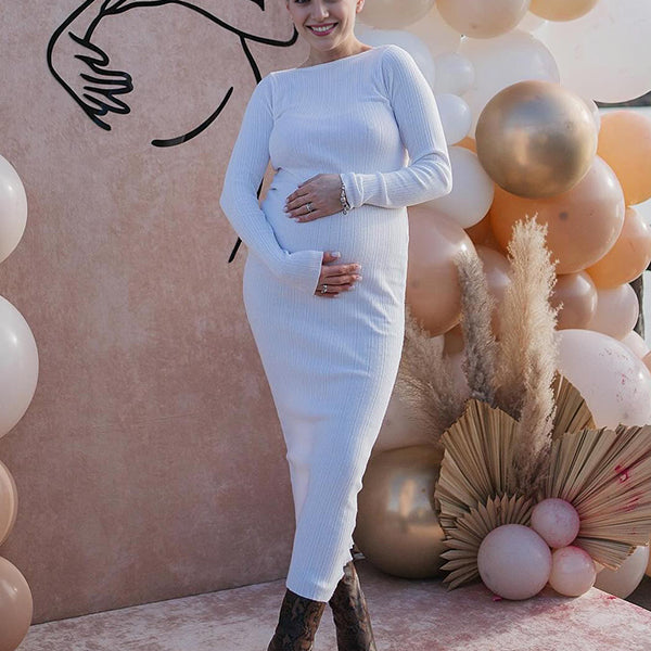 Beaumama robe longue grossesse élégant chic cérémonie rayé plissé moulante femme enceinte