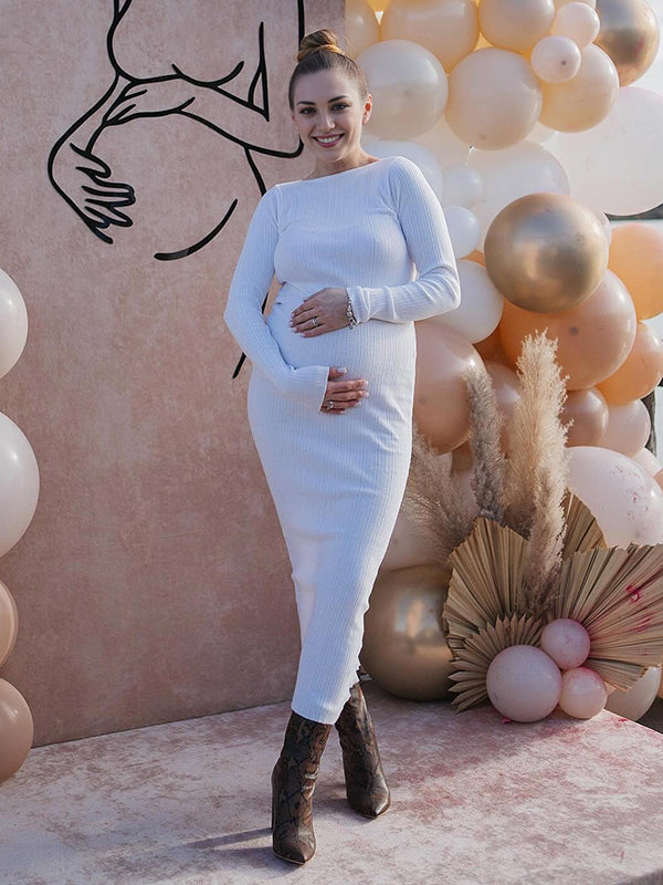 Beaumama robe longue grossesse élégant chic cérémonie rayé plissé moulante femme enceinte