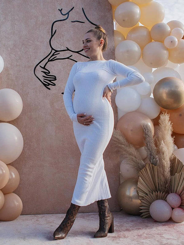 Beaumama robe longue grossesse élégant chic cérémonie rayé plissé moulante femme enceinte