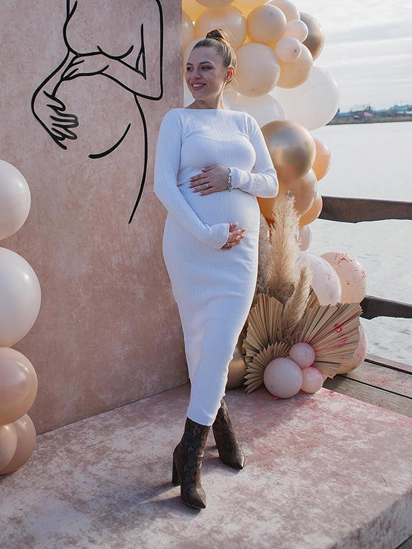 Beaumama robe longue grossesse élégant chic cérémonie rayé plissé moulante femme enceinte