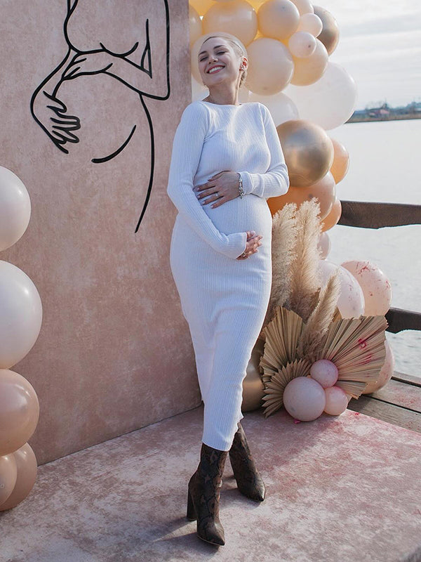 Beaumama robe longue grossesse élégant chic cérémonie rayé plissé moulante femme enceinte