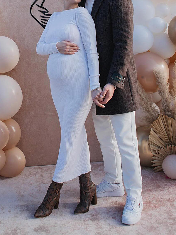 Beaumama robe longue grossesse élégant chic cérémonie rayé plissé moulante femme enceinte